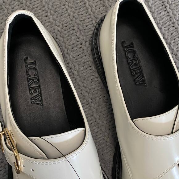 J. Crew Ivory Patent Leather Platform Loafers Woman’s Size 7.5 Preppy minimalist - Picture 3 of 11